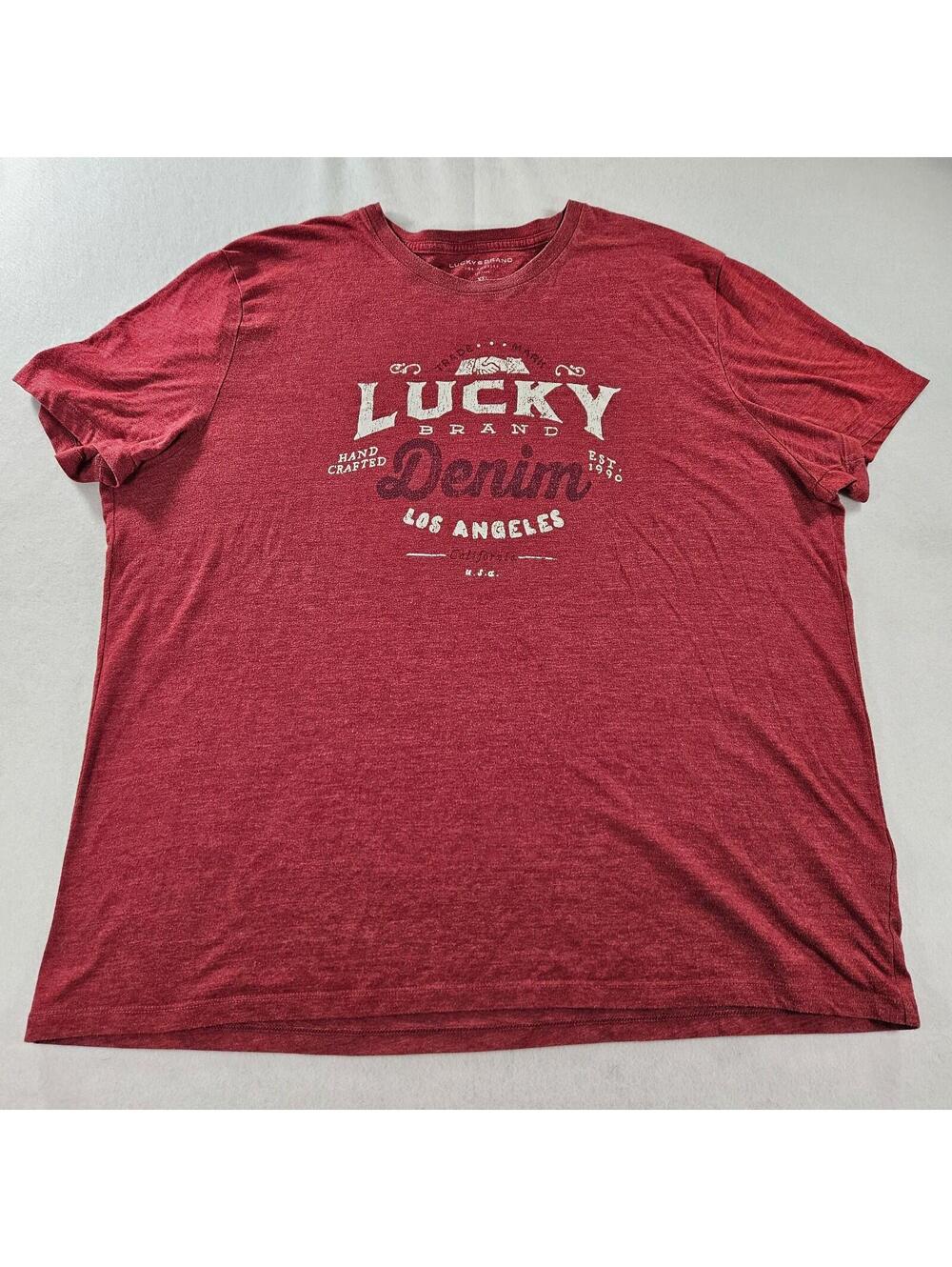 Lucky Brand Women's Shirt Red Vintage Denim Los Angeles Graphic Tee 2XL